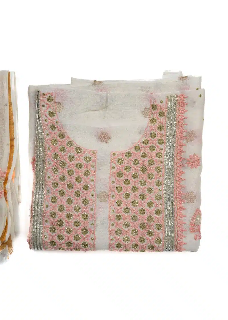 Maysarah Lucknowi | Off White | Stitched | Festival wear | Kurta Trouser Style | 3 pc set - Image 2