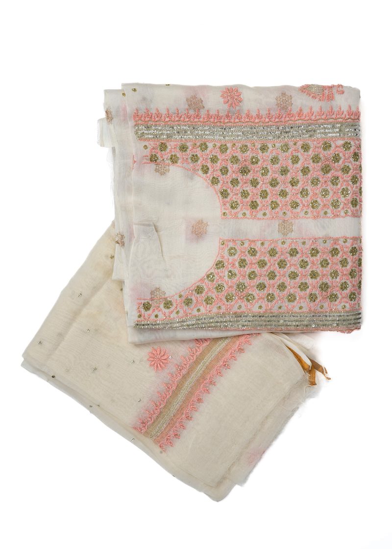 Maysarah Lucknowi | Off White | Stitched | Festival wear | Kurta Trouser Style | 3 pc set - Image 3