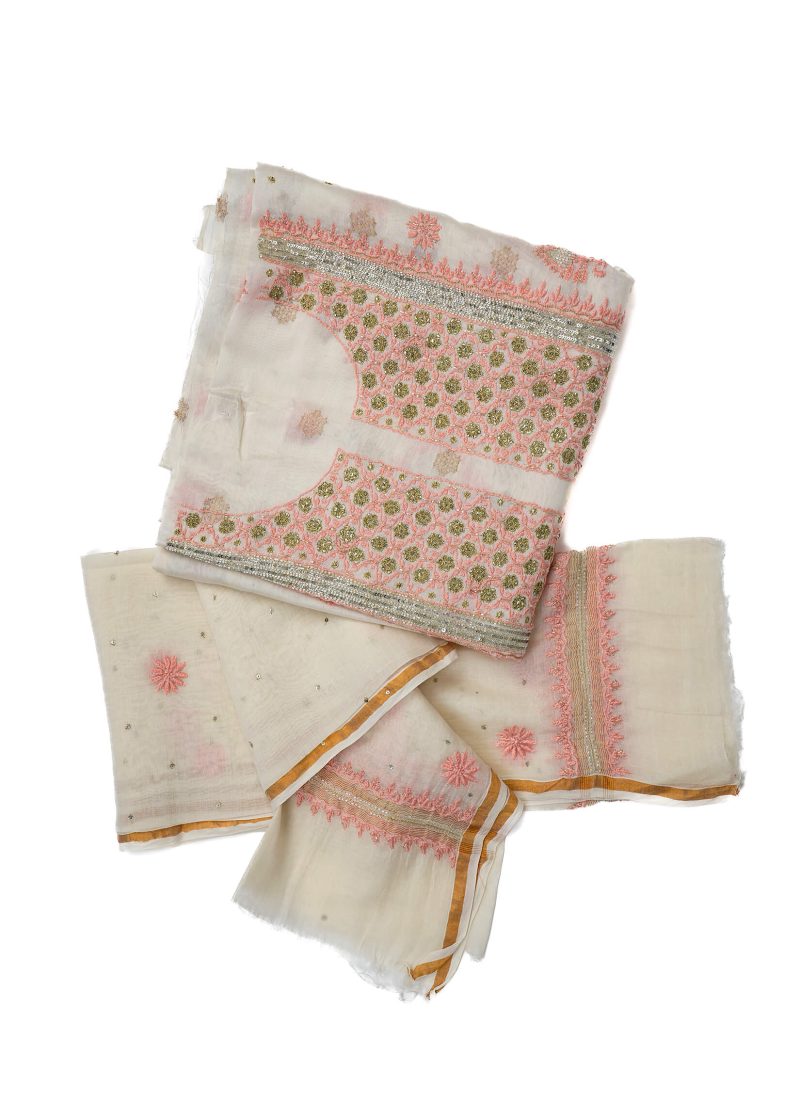 Maysarah Lucknowi | Off White | Stitched | Festival wear | Kurta Trouser Style | 3 pc set - Image 4