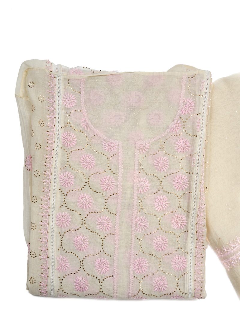 Maysarah Lucknowi | Off White | Semi stitched | Festival wear | Kurta Dupatta Style | 2 pc set - Image 3