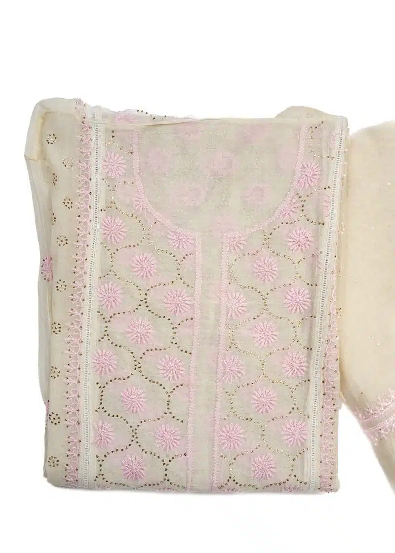 Maysarah Lucknowi | Off White | Semi stitched | Festival wear | Kurta Dupatta Style | 2 pc set - Image 3