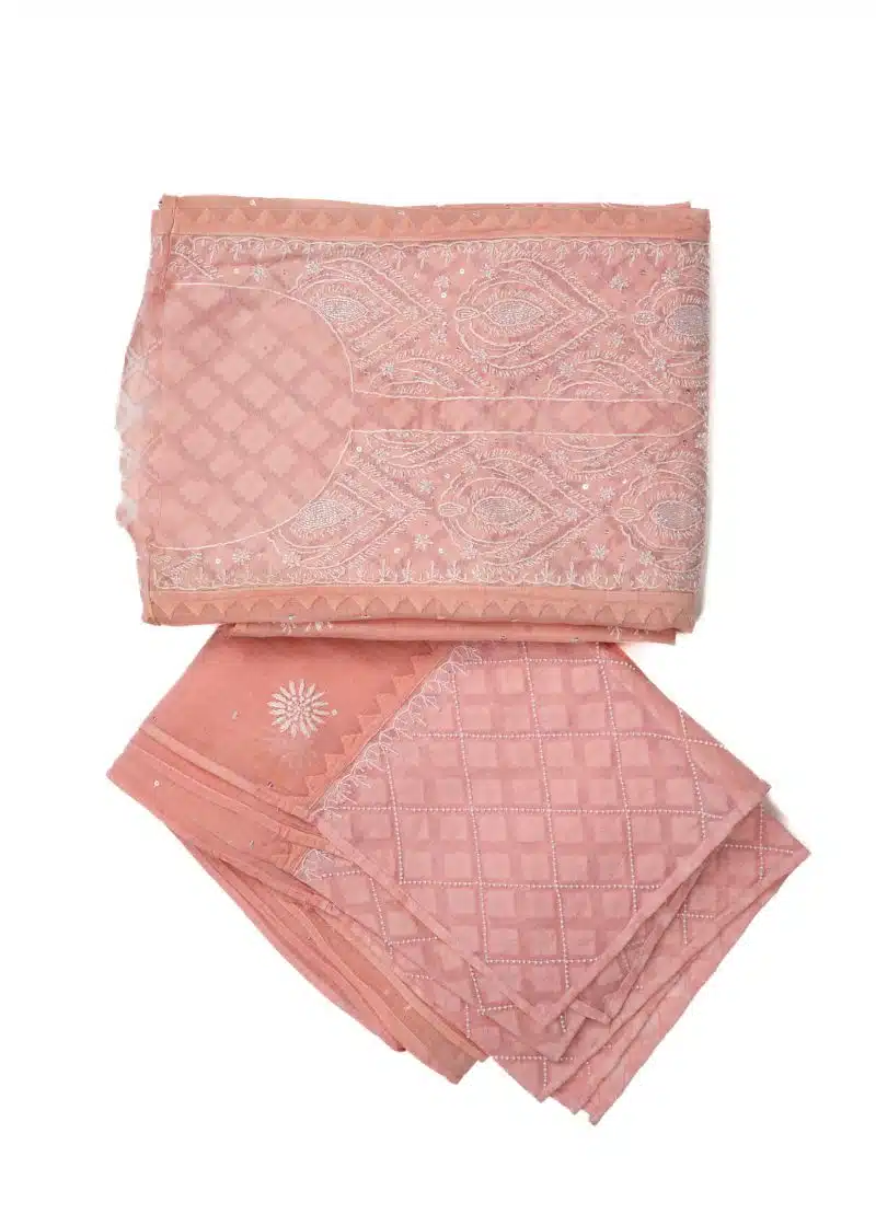 Maysarah Lucknowi | Peach | Semi stitched | Festival wear | Kurta Dupatta Style | 2 pc set - Image 2