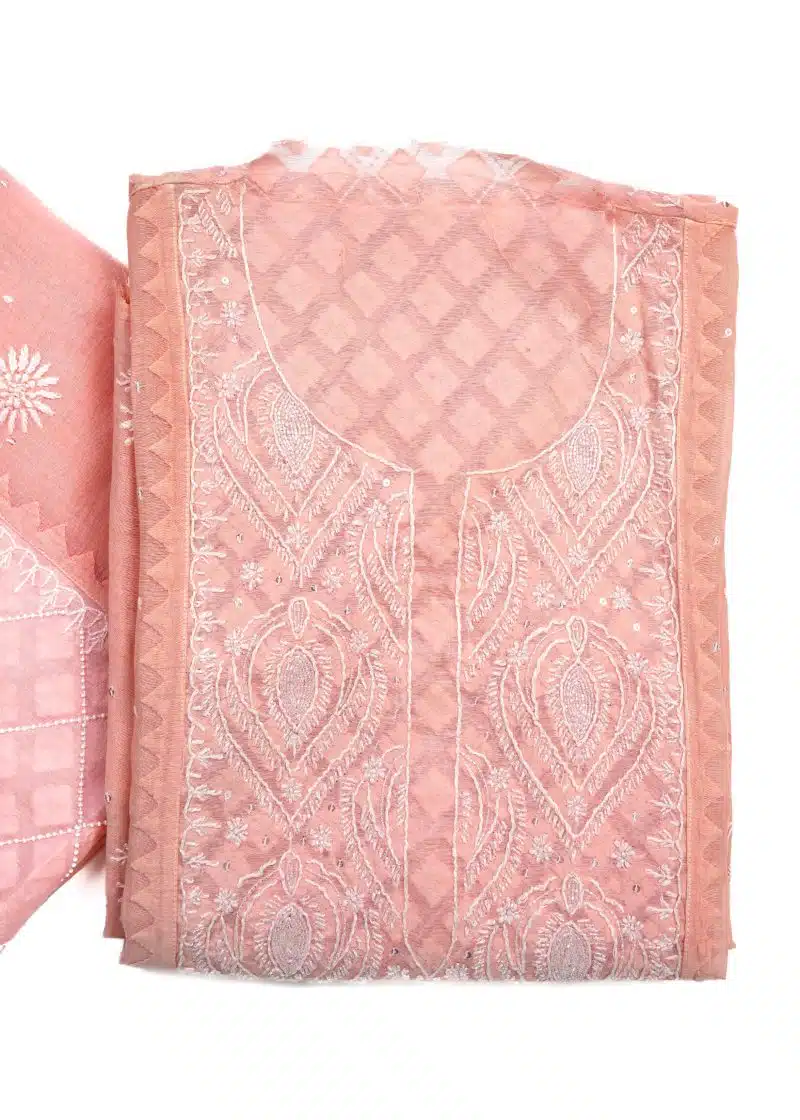 Maysarah Lucknowi | Peach | Semi stitched | Festival wear | Kurta Dupatta Style | 2 pc set - Image 3