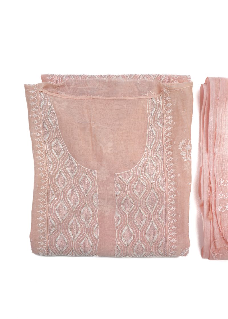 Maysarah Lucknowi | Peach | Semi Stitched | Kurta dupatta | Daily & Festival Wear | 2 pc set. - Image 2
