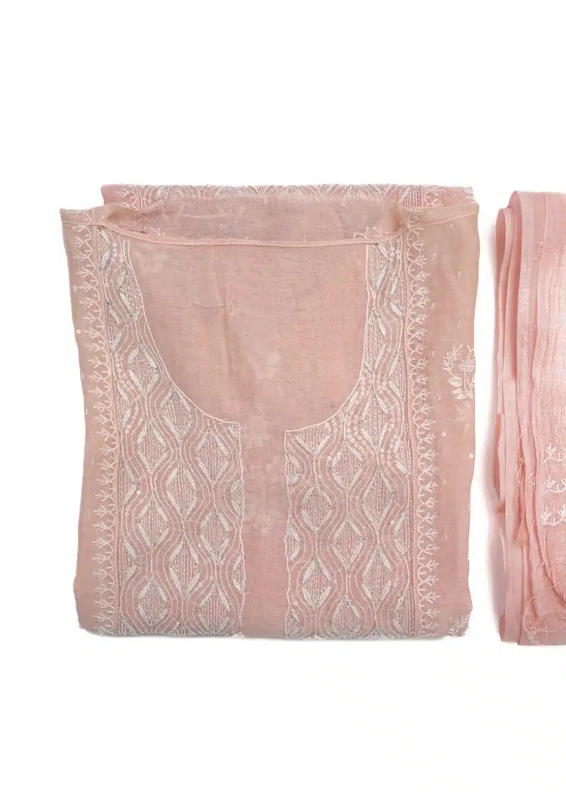 Maysarah Lucknowi | Peach | Semi Stitched | Kurta dupatta | Daily & Festival Wear | 2 pc set. - Image 2