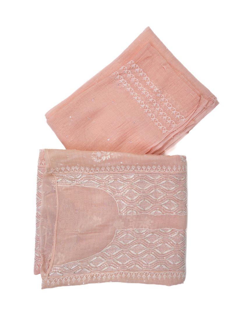 Maysarah Lucknowi | Peach | Semi Stitched | Kurta dupatta | Daily & Festival Wear | 2 pc set. - Image 3