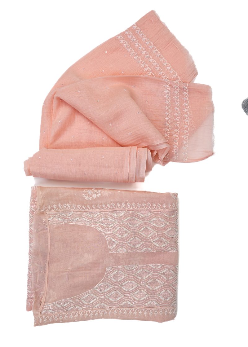 Maysarah Lucknowi | Peach | Semi Stitched | Kurta dupatta | Daily & Festival Wear | 2 pc set. - Image 4