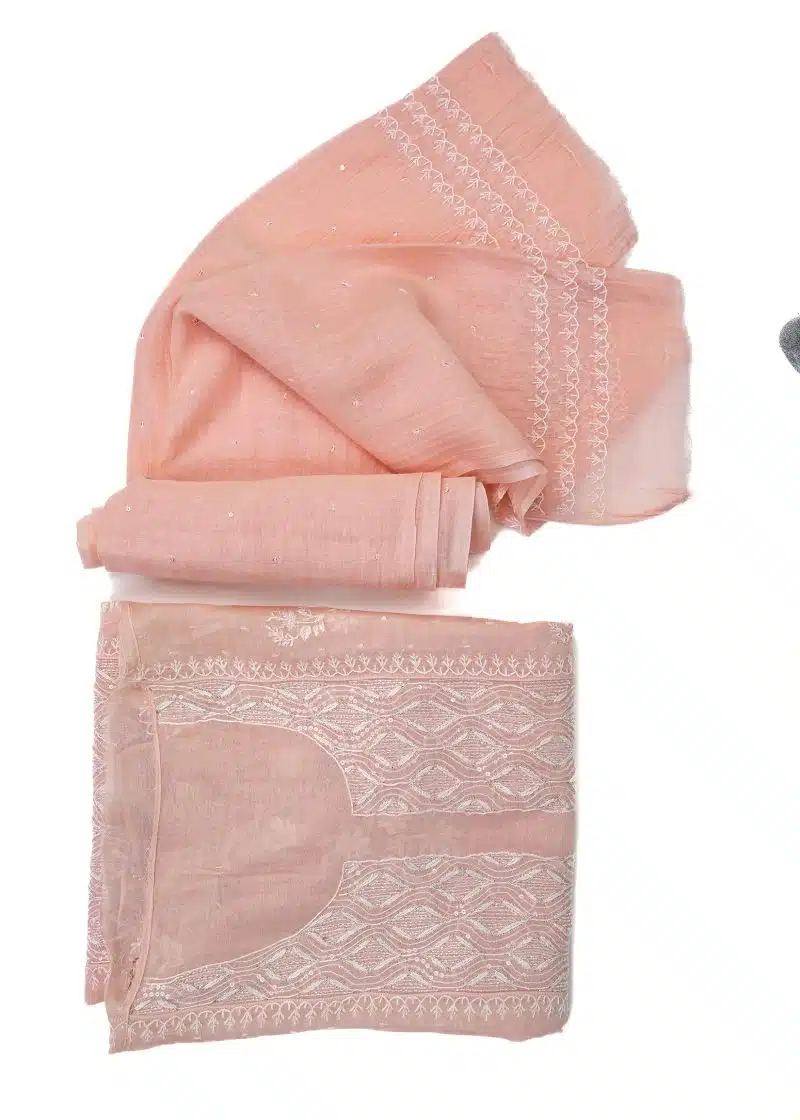 Maysarah Lucknowi | Peach | Semi Stitched | Kurta dupatta | Daily & Festival Wear | 2 pc set. - Image 4