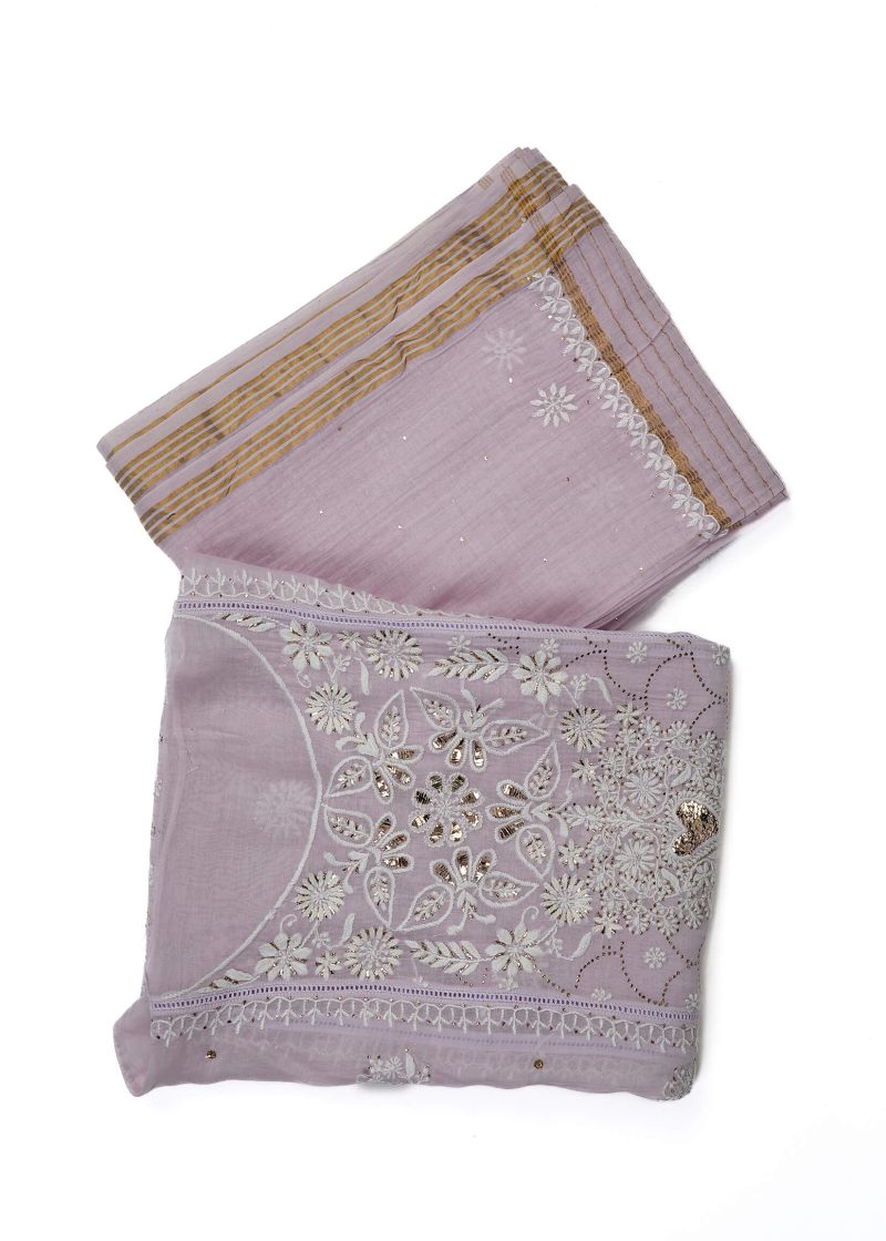 Maysarah Lucknowi | Light Purple | Semi Stitched | Kurta dupatta | Festival Wear | 2 pc set. - Image 2