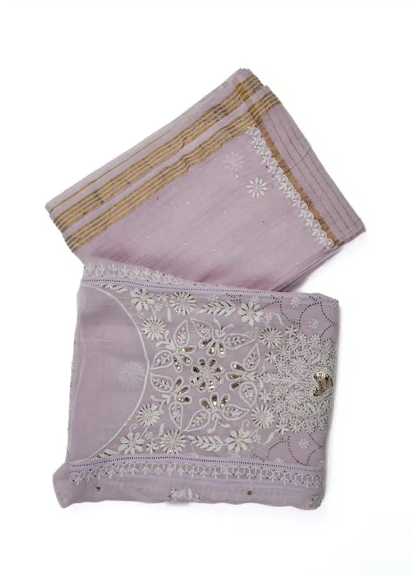 Maysarah Lucknowi | Light Purple | Semi Stitched | Kurta dupatta | Festival Wear | 2 pc set. - Image 2