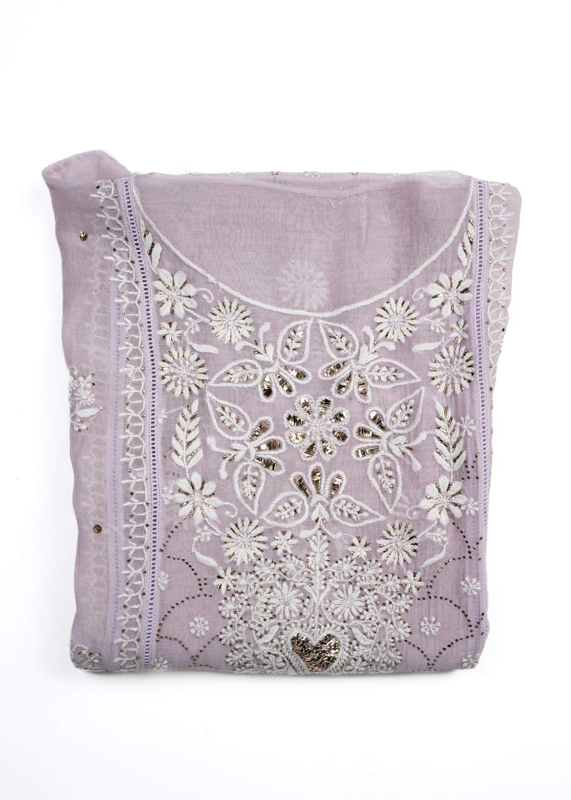 Maysarah Lucknowi | Light Purple | Semi Stitched | Kurta dupatta | Festival Wear | 2 pc set. - Image 3