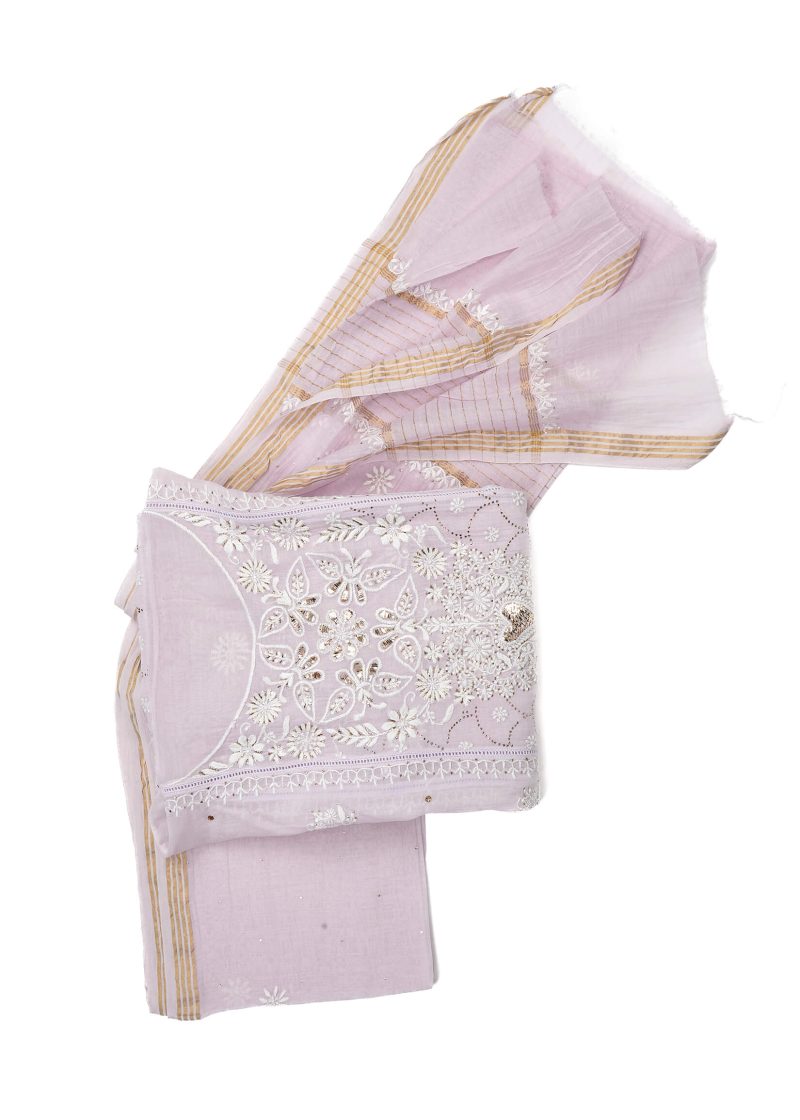 Maysarah Lucknowi | Light Purple | Semi Stitched | Kurta dupatta | Festival Wear | 2 pc set. - Image 4
