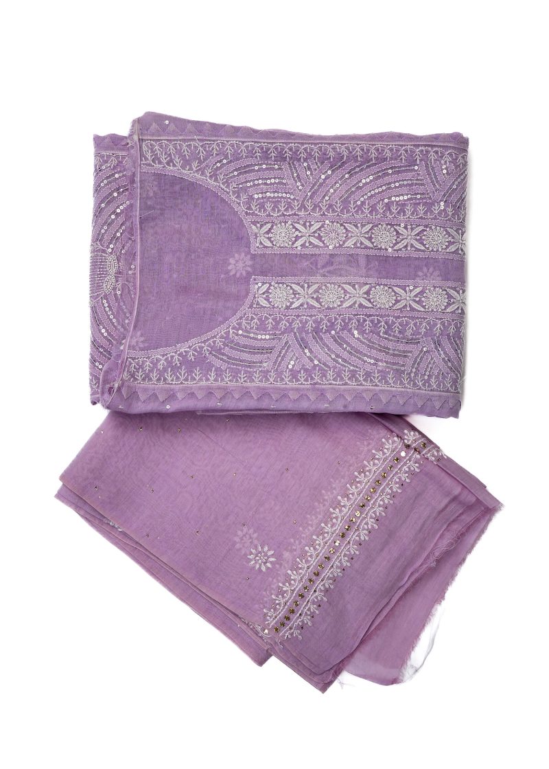 Maysarah Lucknowi | Purple | Semi Stitched | Kurta dupatta | Festival Wear | 2 pc set. - Image 2