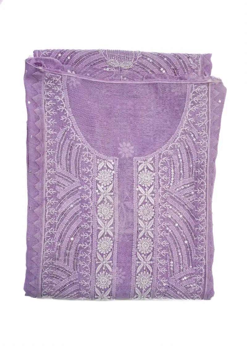 Maysarah Lucknowi | Purple | Semi Stitched | Kurta dupatta | Festival Wear | 2 pc set. - Image 3