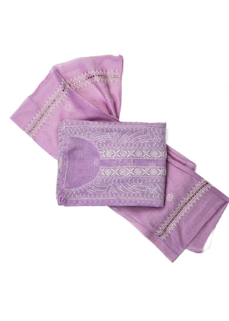Maysarah Lucknowi | Purple | Semi Stitched | Kurta dupatta | Festival Wear | 2 pc set. - Image 4