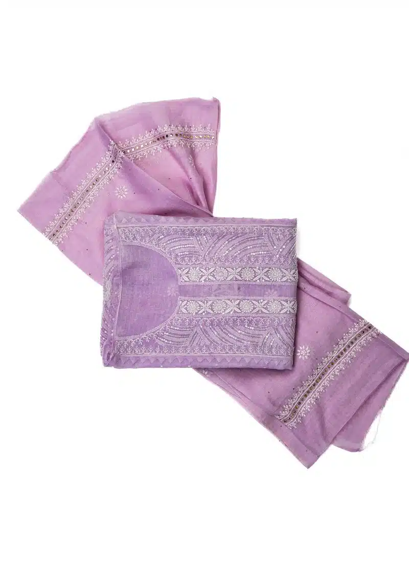 Maysarah Lucknowi | Purple | Semi Stitched | Kurta dupatta | Festival Wear | 2 pc set. - Image 4