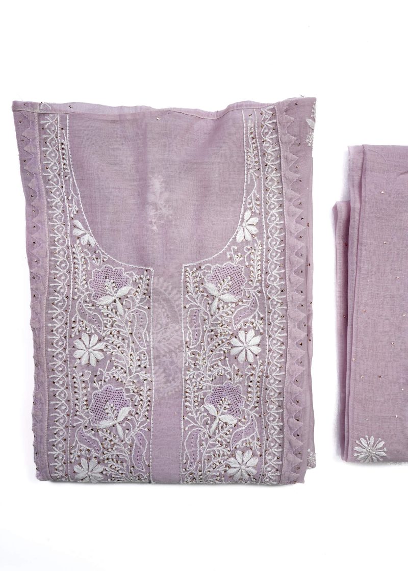 Maysarah Lucknowi | Purple | Semi Stitched | Kurta dupatta | Festival Wear | 2 pc set. - Image 2