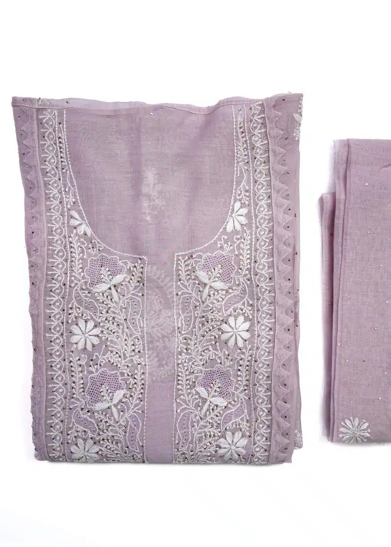 Maysarah Lucknowi | Purple | Semi Stitched | Kurta dupatta | Festival Wear | 2 pc set. - Image 2
