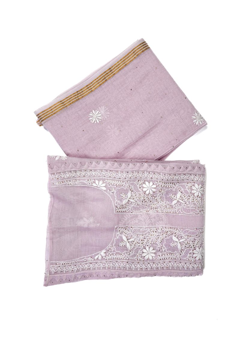 Maysarah Lucknowi | Purple | Semi Stitched | Kurta dupatta | Festival Wear | 2 pc set. - Image 3