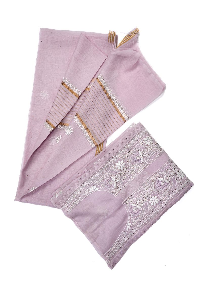 Maysarah Lucknowi | Purple | Semi Stitched | Kurta dupatta | Festival Wear | 2 pc set. - Image 4