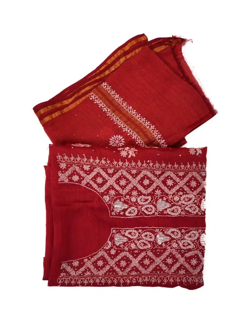 Maysarah Lucknowi | Red | Unstitched | Kurta dupatta | Festival Wear | 2 pc set.