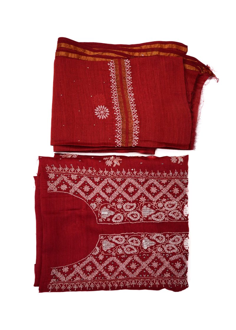 Maysarah Lucknowi | Red | Unstitched | Kurta dupatta | Festival Wear | 2 pc set. - Image 3