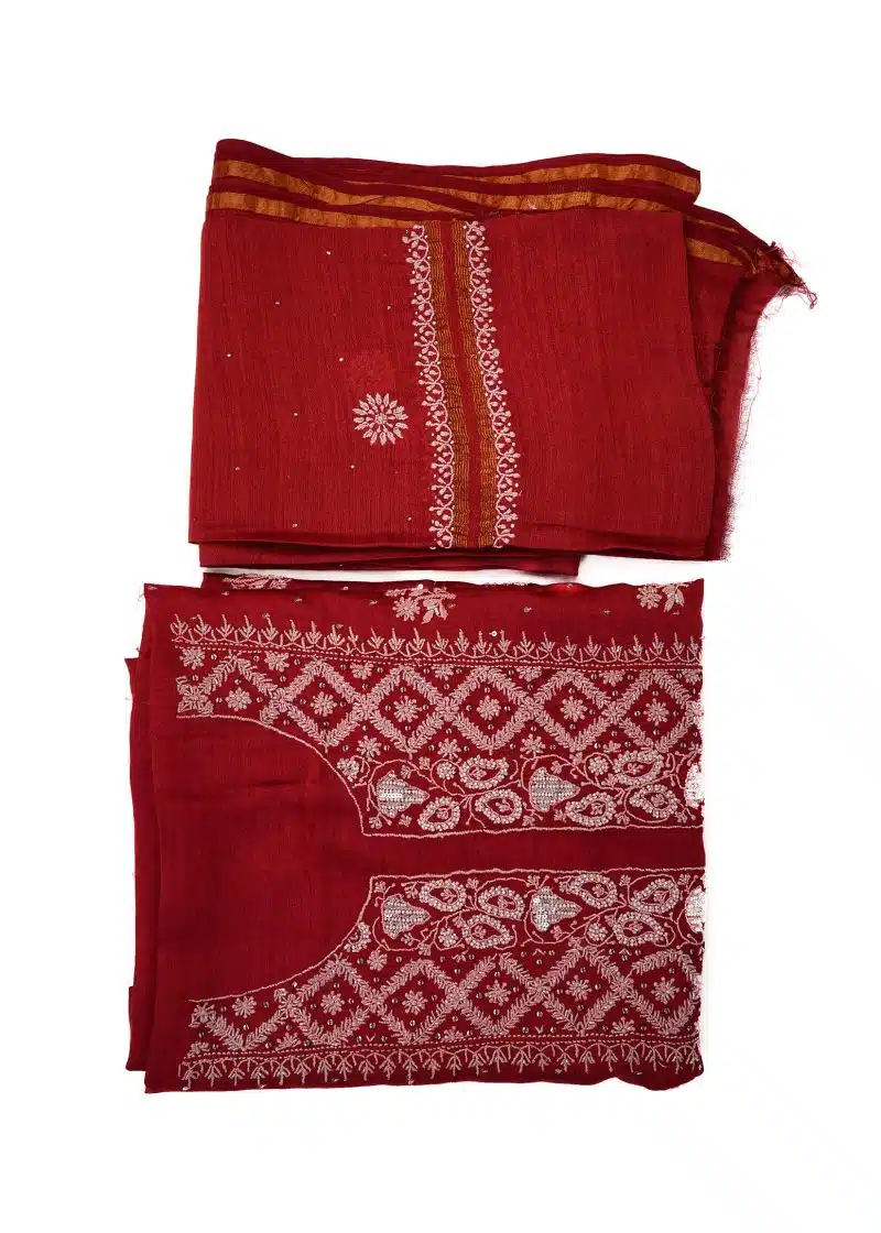Maysarah Lucknowi | Red | Unstitched | Kurta dupatta | Festival Wear | 2 pc set. - Image 3