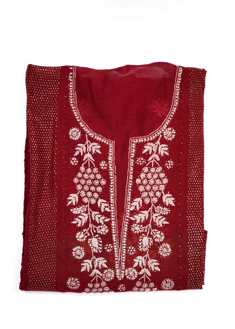 Maysarah Lucknowi | Red | Semi Stitched | Kurta dupatta | Daily Wear | 2 pc set. - Image 3