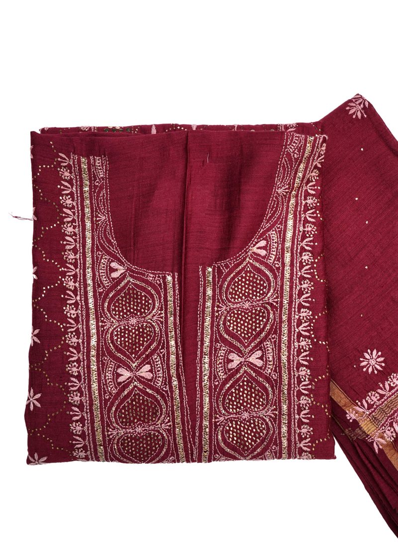 Maysarah Lucknowi | Golden Maroon | Semi stitched | Festival wear | Kurta Dupatta Style | 2 pc set - Image 2