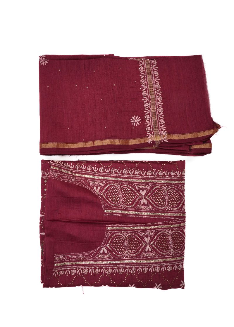 Maysarah Lucknowi | Golden Maroon | Semi stitched | Festival wear | Kurta Dupatta Style | 2 pc set - Image 3