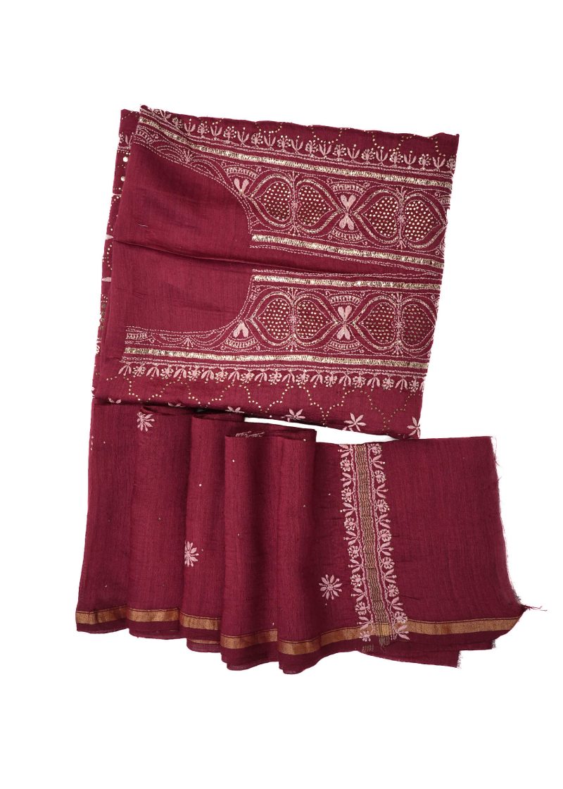 Maysarah Lucknowi | Golden Maroon | Semi stitched | Festival wear | Kurta Dupatta Style | 2 pc set - Image 4