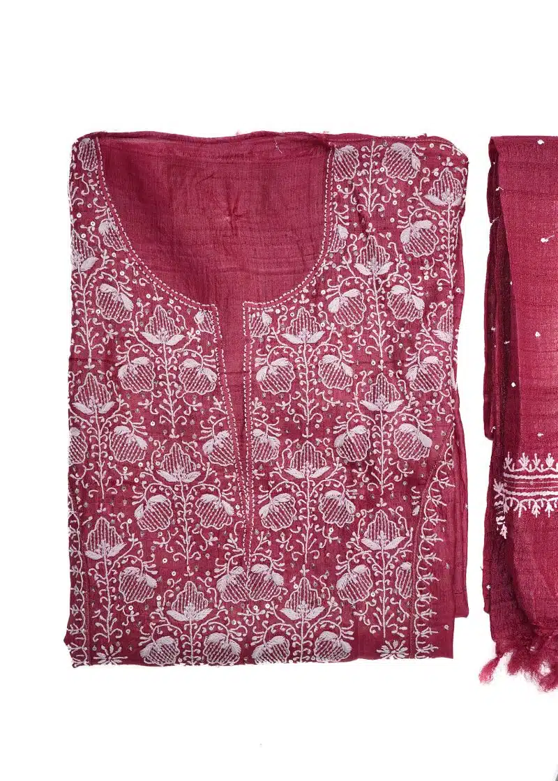 Maysarah Lucknowi | Red Maroon | Semi stitched | Festival wear | Kurta Dupatta Style | 2 pc set - Image 2