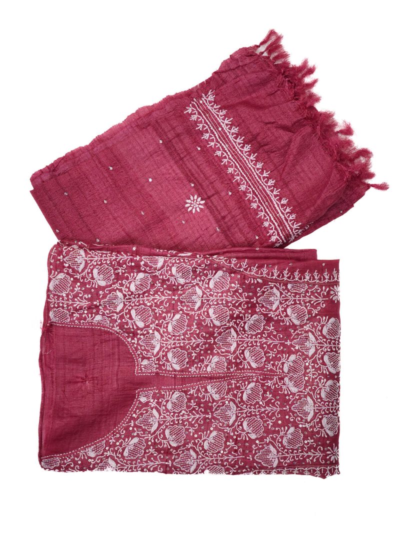 Maysarah Lucknowi | Red Maroon | Semi stitched | Festival wear | Kurta Dupatta Style | 2 pc set - Image 3