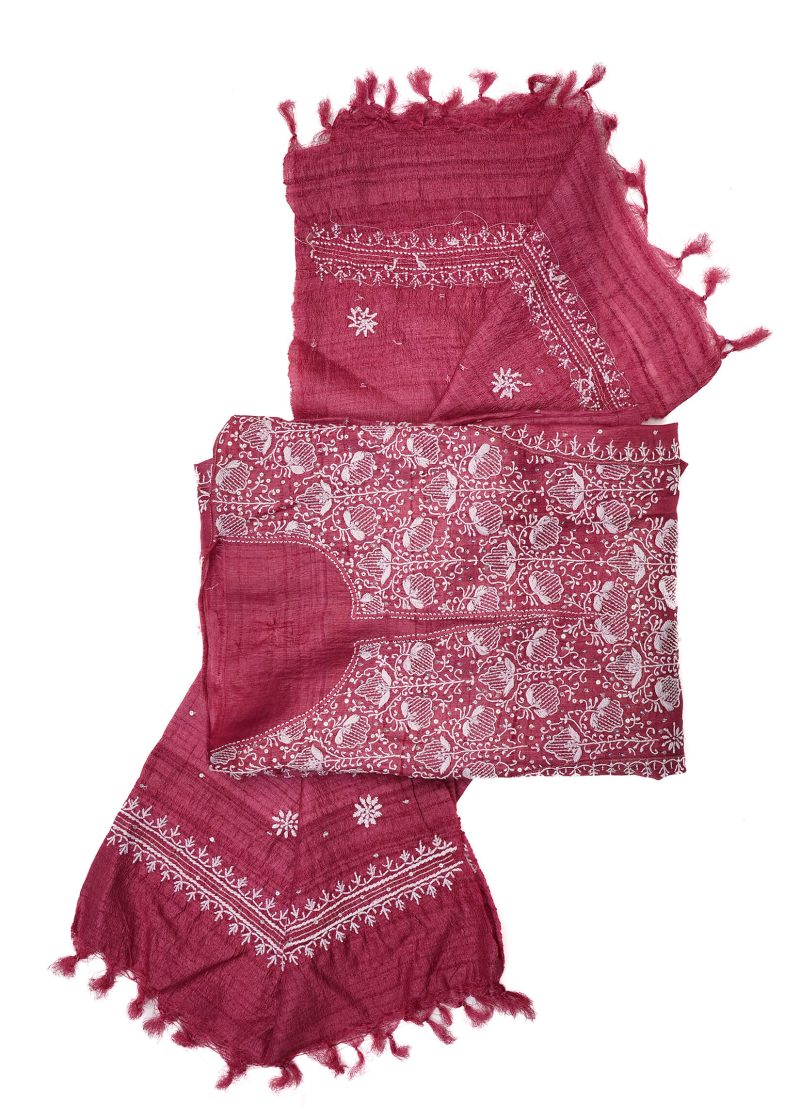 Maysarah Lucknowi | Red Maroon | Semi stitched | Festival wear | Kurta Dupatta Style | 2 pc set - Image 4