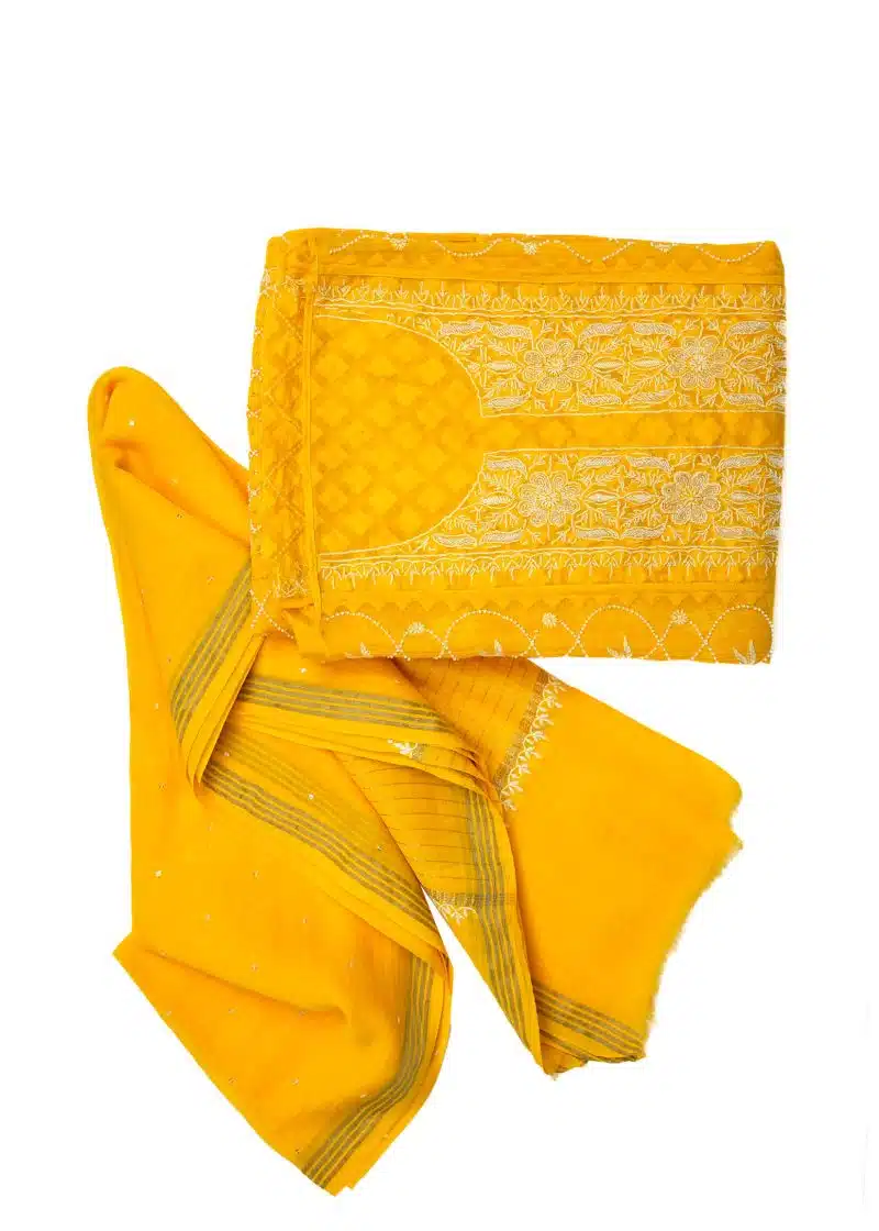 Maysarah Lucknowi | Yellow | Semi stitched | Festival wear | Kurta Dupatta Style | 2 pc set - Image 4