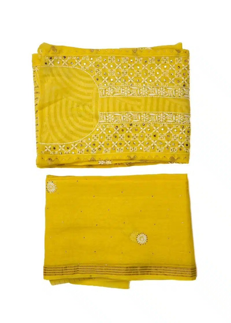 Maysarah Lucknowi | Yellow | Semi stitched | Festival wear | Kurta Dupatta Style | 2 pc set