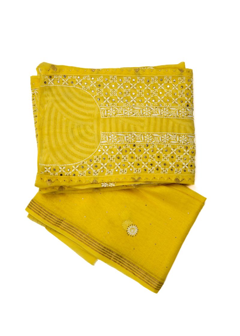 Maysarah Lucknowi | Yellow | Semi stitched | Festival wear | Kurta Dupatta Style | 2 pc set - Image 2