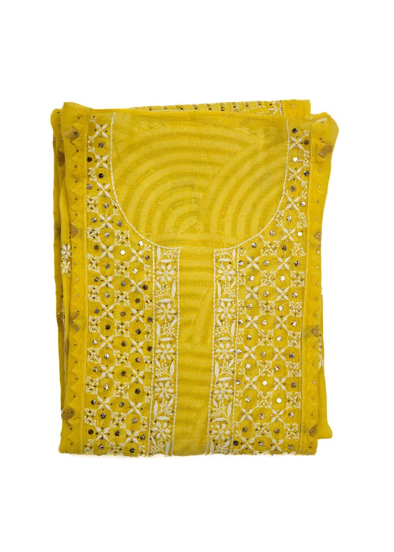 Maysarah Lucknowi | Yellow | Semi stitched | Festival wear | Kurta Dupatta Style | 2 pc set - Image 3