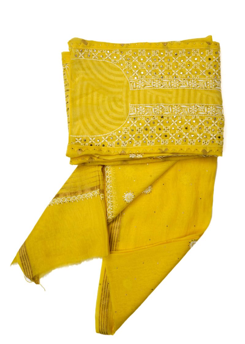 Maysarah Lucknowi | Yellow | Semi stitched | Festival wear | Kurta Dupatta Style | 2 pc set - Image 4