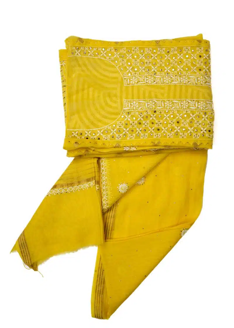 Maysarah Lucknowi | Yellow | Semi stitched | Festival wear | Kurta Dupatta Style | 2 pc set - Image 4