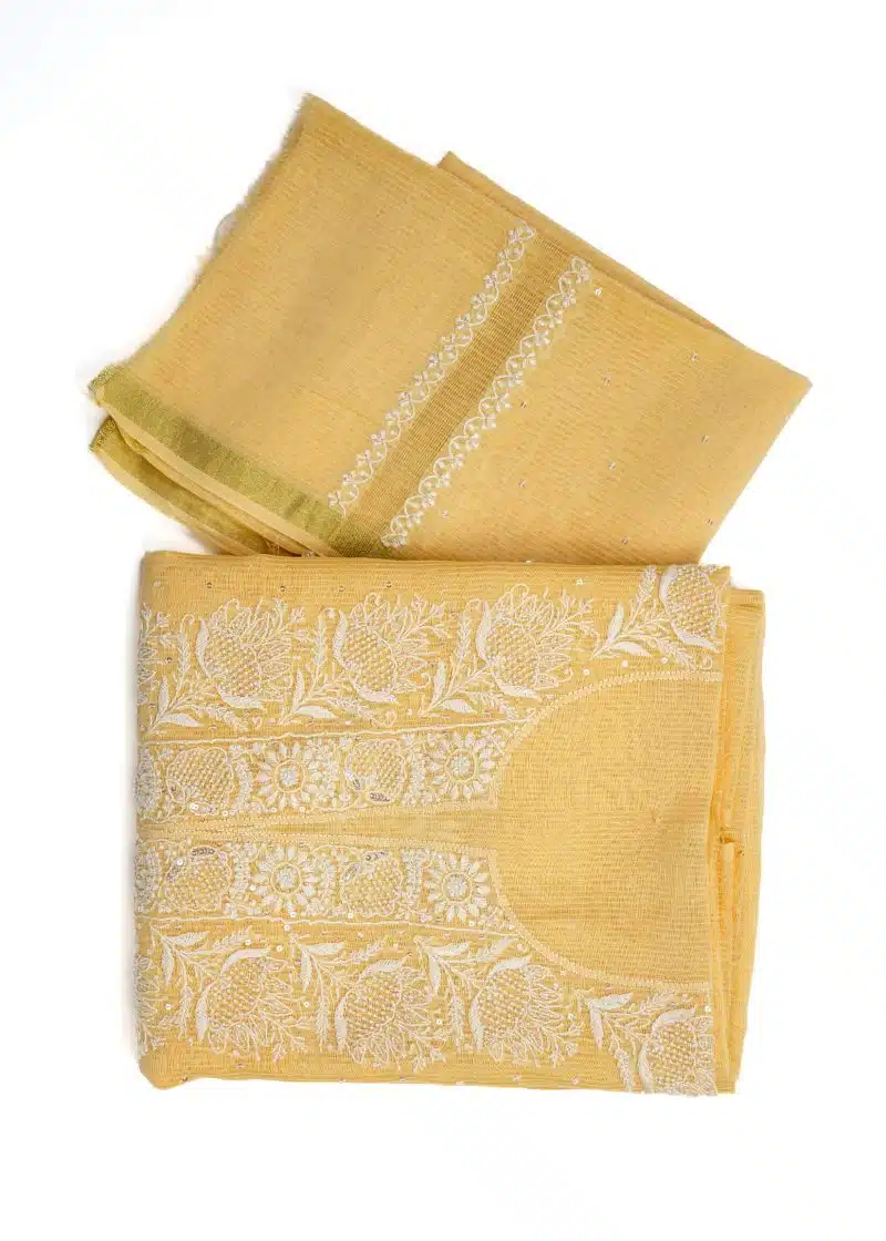 Maysarah Lucknowi | Yellow | Semi stitched | Festival wear | Kurta Dupatta Style | 2 pc set - Image 2