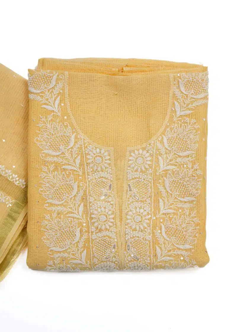 Maysarah Lucknowi | Yellow | Semi stitched | Festival wear | Kurta Dupatta Style | 2 pc set - Image 3