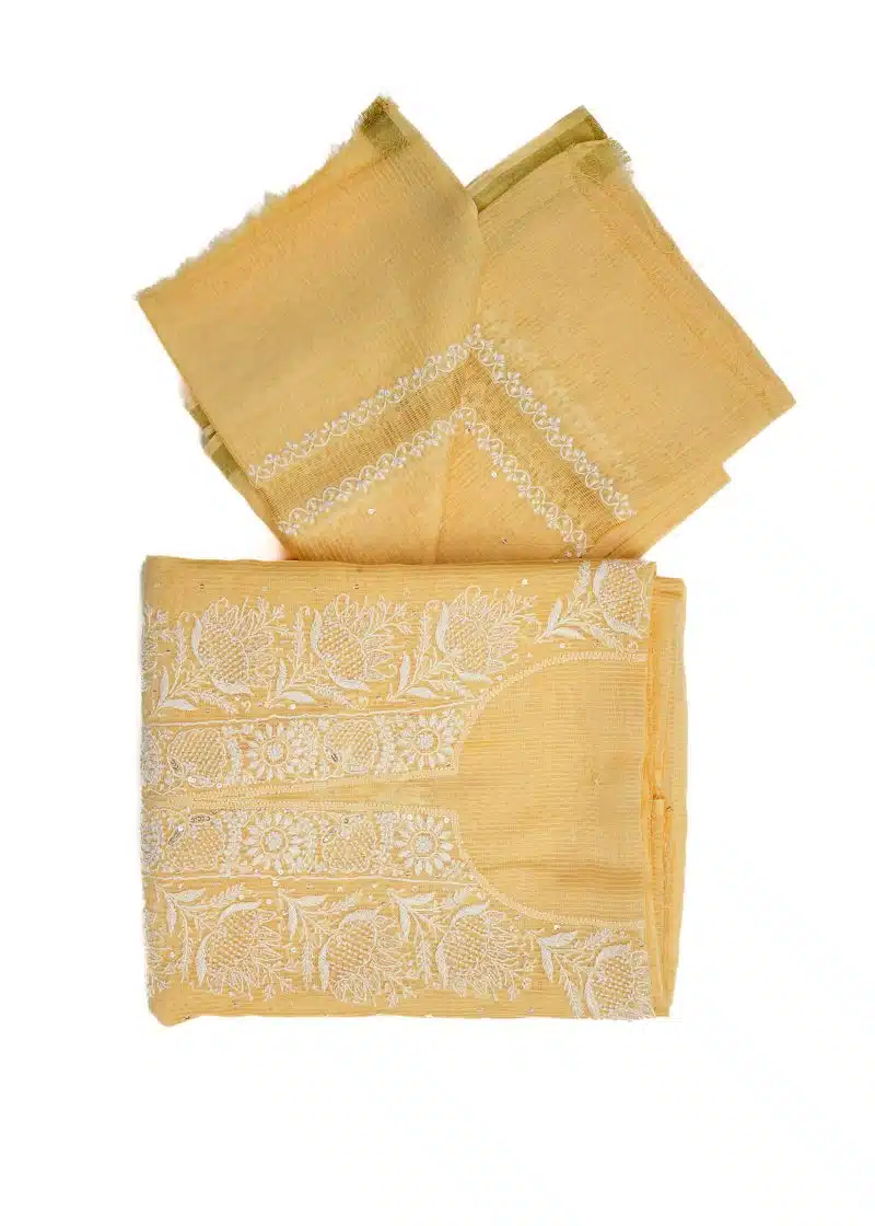 Maysarah Lucknowi | Yellow | Semi stitched | Festival wear | Kurta Dupatta Style | 2 pc set - Image 4