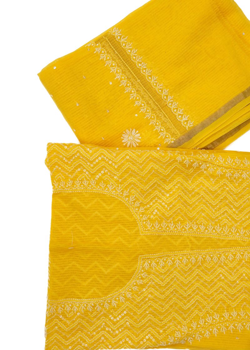Maysarah Lucknowi | Golden Yellow | Unstitched | Festival wear | Kurta Dupatta Style | 2 pc set - Image 3
