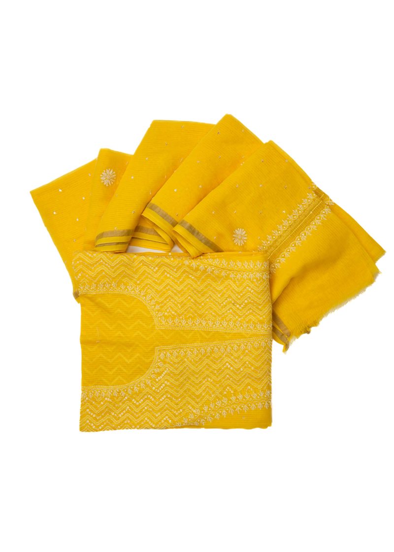 Maysarah Lucknowi | Golden Yellow | Unstitched | Festival wear | Kurta Dupatta Style | 2 pc set - Image 4