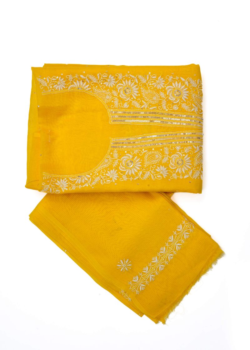 Maysarah Lucknowi | Yellow | Semi stitched | Festival wear | Kurta Dupatta Style | 2 pc set - Image 2
