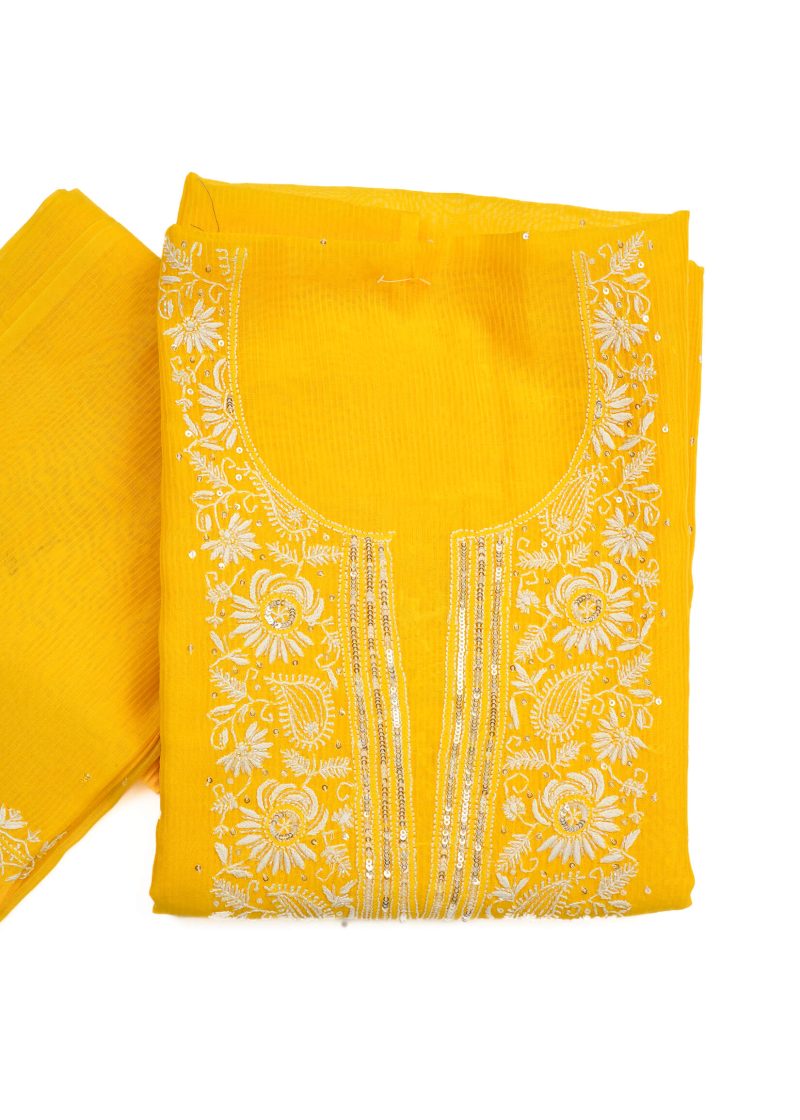 Maysarah Lucknowi | Yellow | Semi stitched | Festival wear | Kurta Dupatta Style | 2 pc set - Image 3