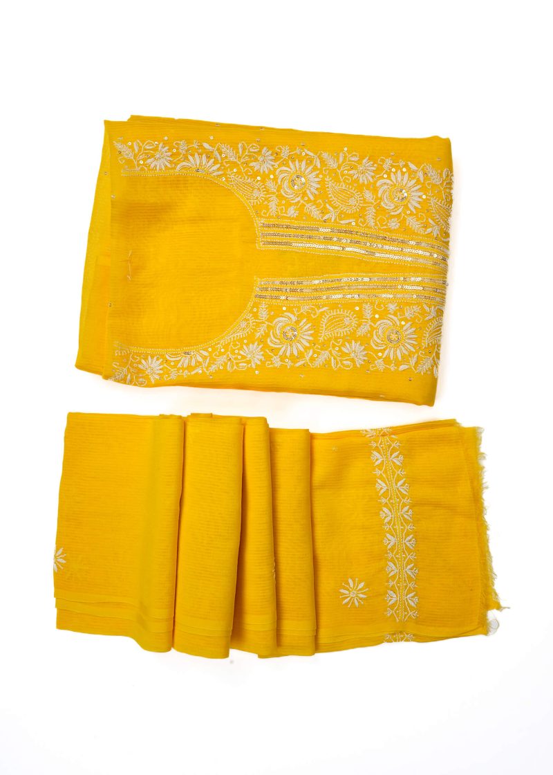 Maysarah Lucknowi | Yellow | Semi stitched | Festival wear | Kurta Dupatta Style | 2 pc set - Image 4