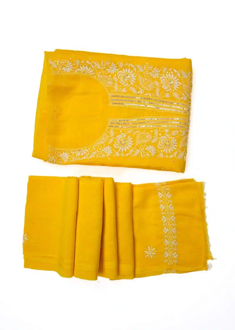 Maysarah Lucknowi | Yellow | Semi stitched | Festival wear | Kurta Dupatta Style | 2 pc set - Image 4