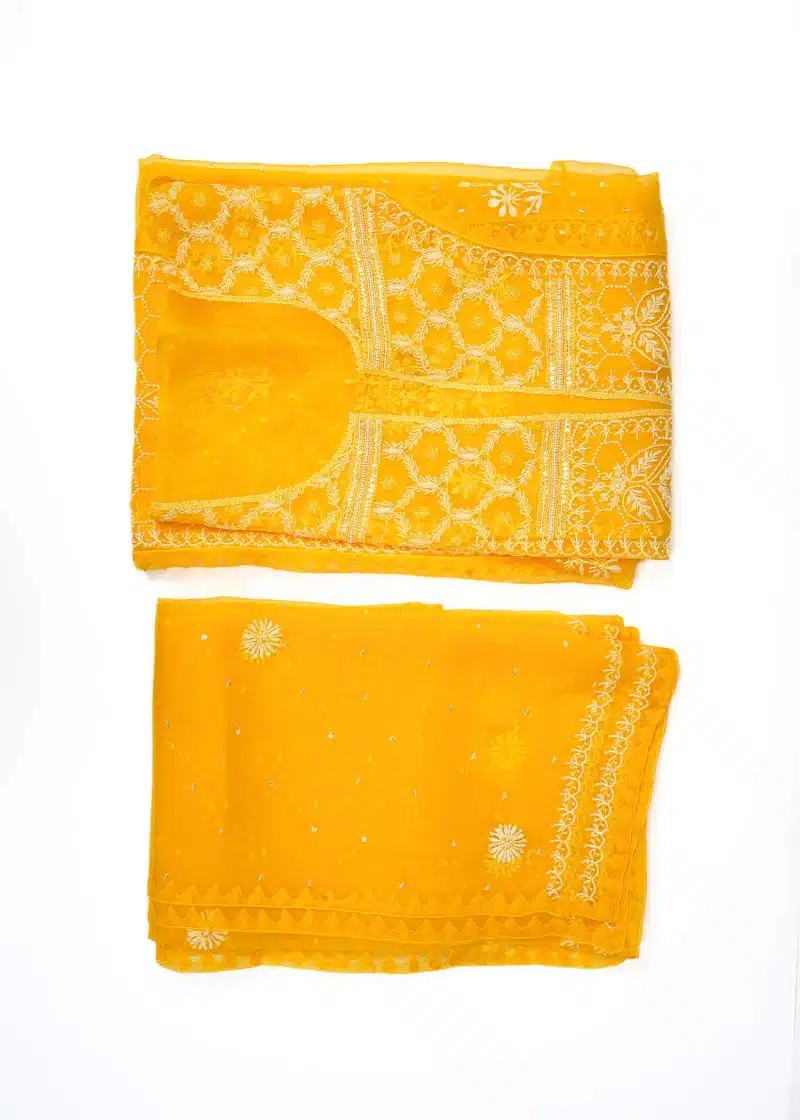 Maysarah Lucknowi | Yellow | Semi stitched | Festival wear | Kurta Dupatta Style | 2 pc set